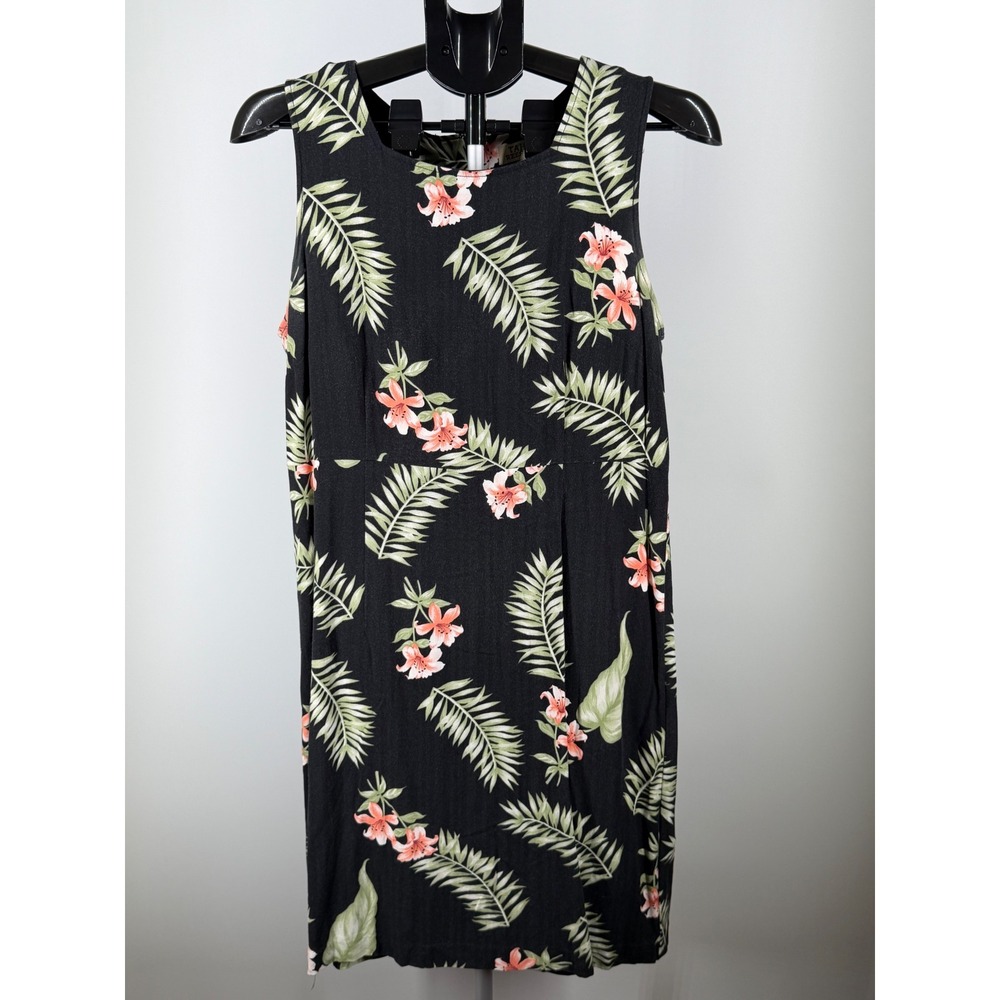 Tahiti Reef Club Womens Black Tropical Floral Palm Rayon Sheath‎ Dress Size M